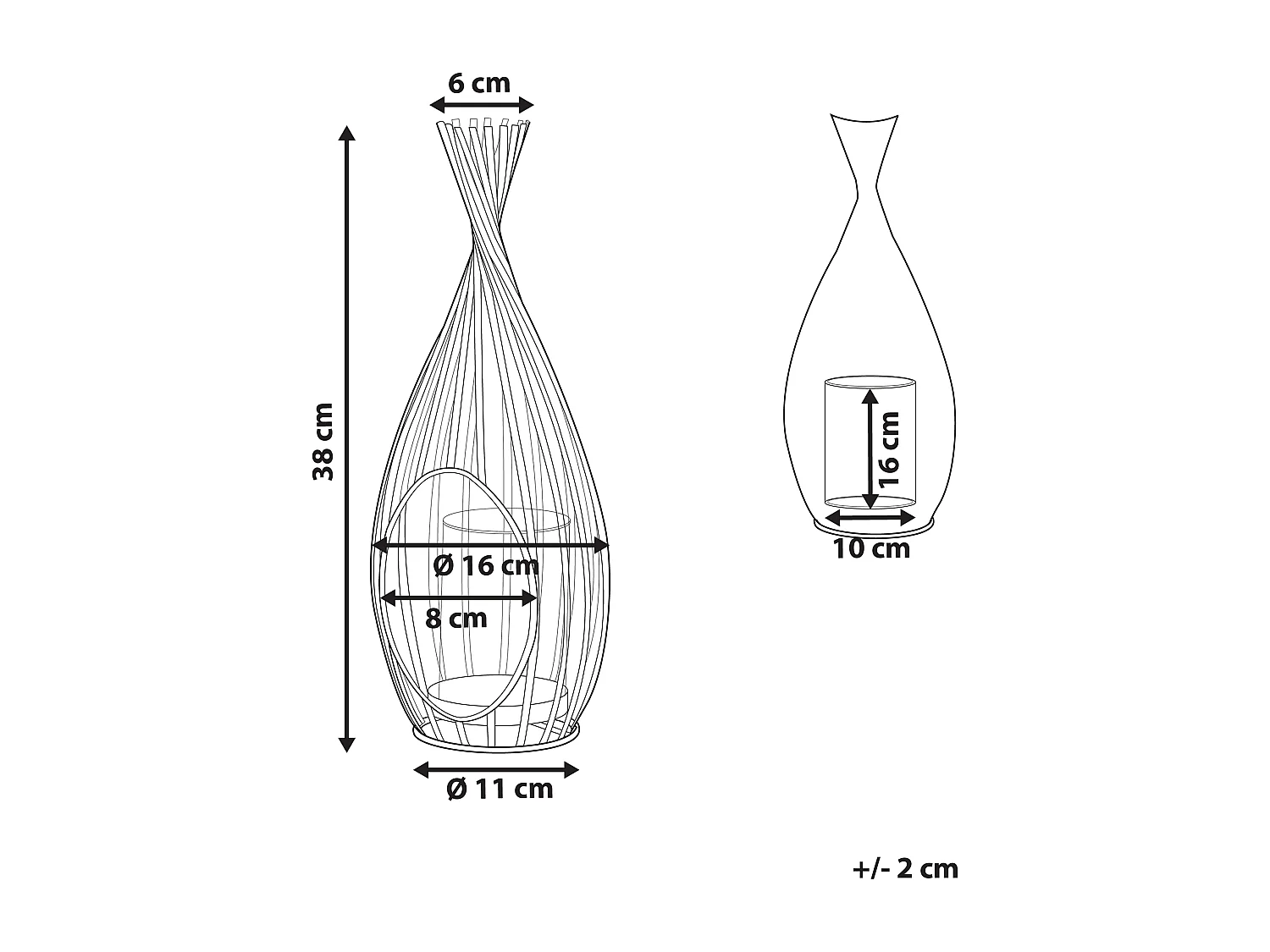 Laterne LOMBOK Metall 38 cm Schwarz