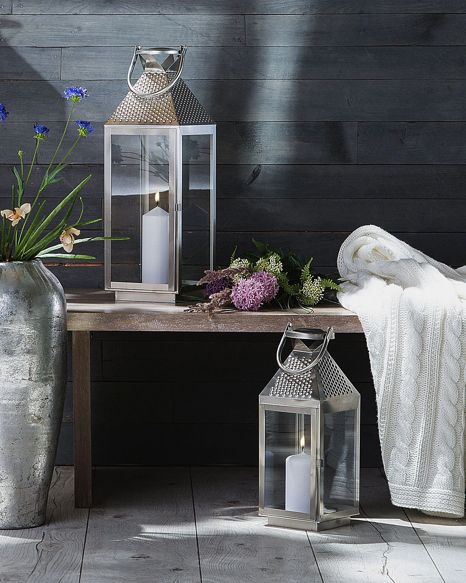 Laterne BALI Edelstahl 55 cm Silber