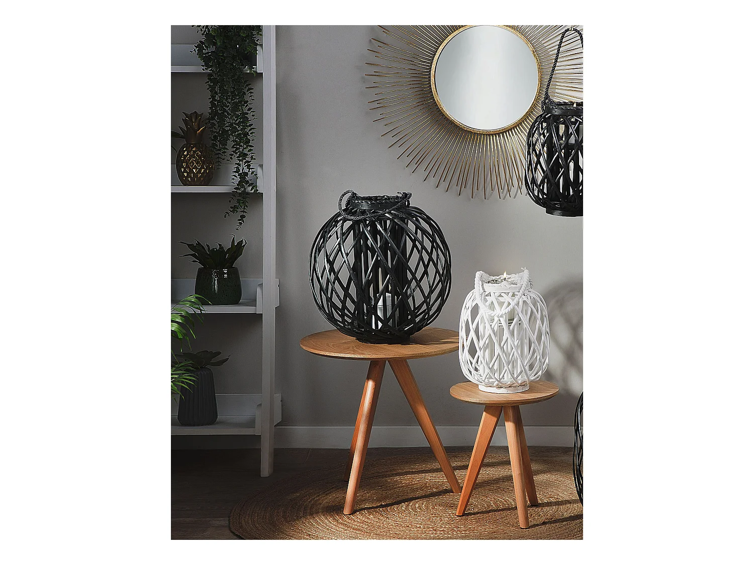 Lanterne SAMOA Bois de saule 41 cm Noir