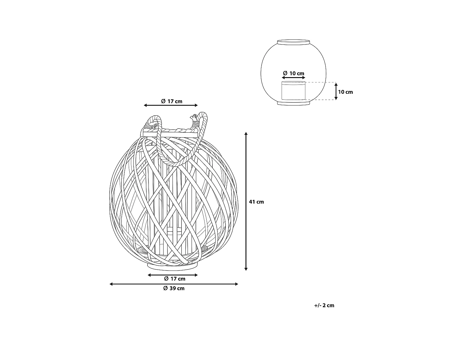 Lanterne SAMOA Bois de saule 41 cm Noir