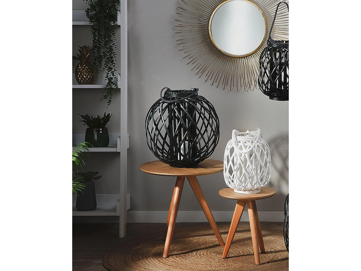 Lanterne SAMOA Bois de saule 41 cm Noir