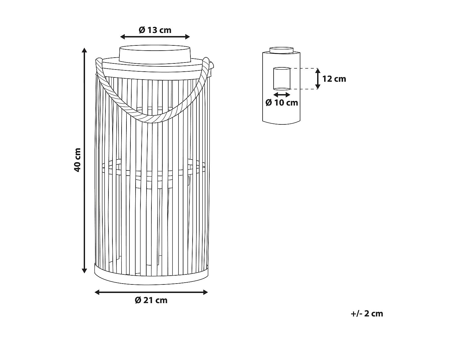Laterne Weidenholz/Glas für Indoor und Outdoor Höhe: 40 cm schwarz Luzon