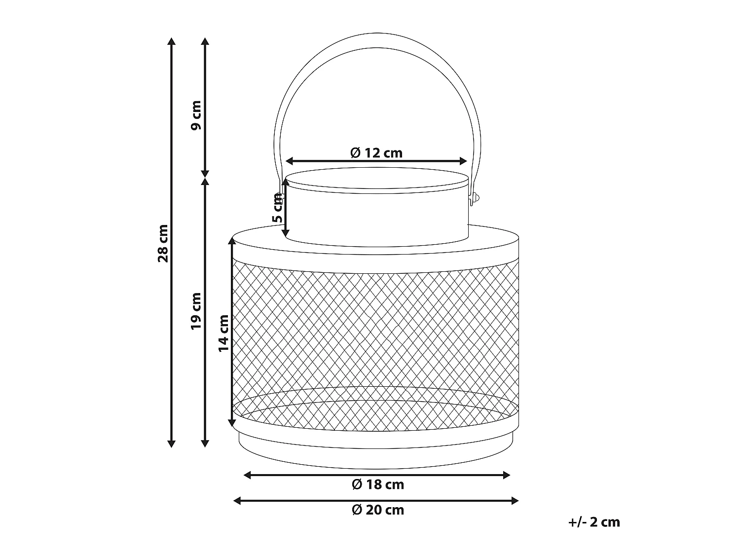 Moderne Laterne schwarz aus Metall 19 cm Metallgitter und Henkel rund Yamdena