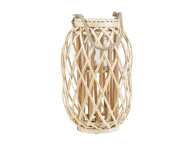 Dekolaterne Weidenholz hellbraun 40 cm mit Kerzenhalter Griff Modern Mauritius