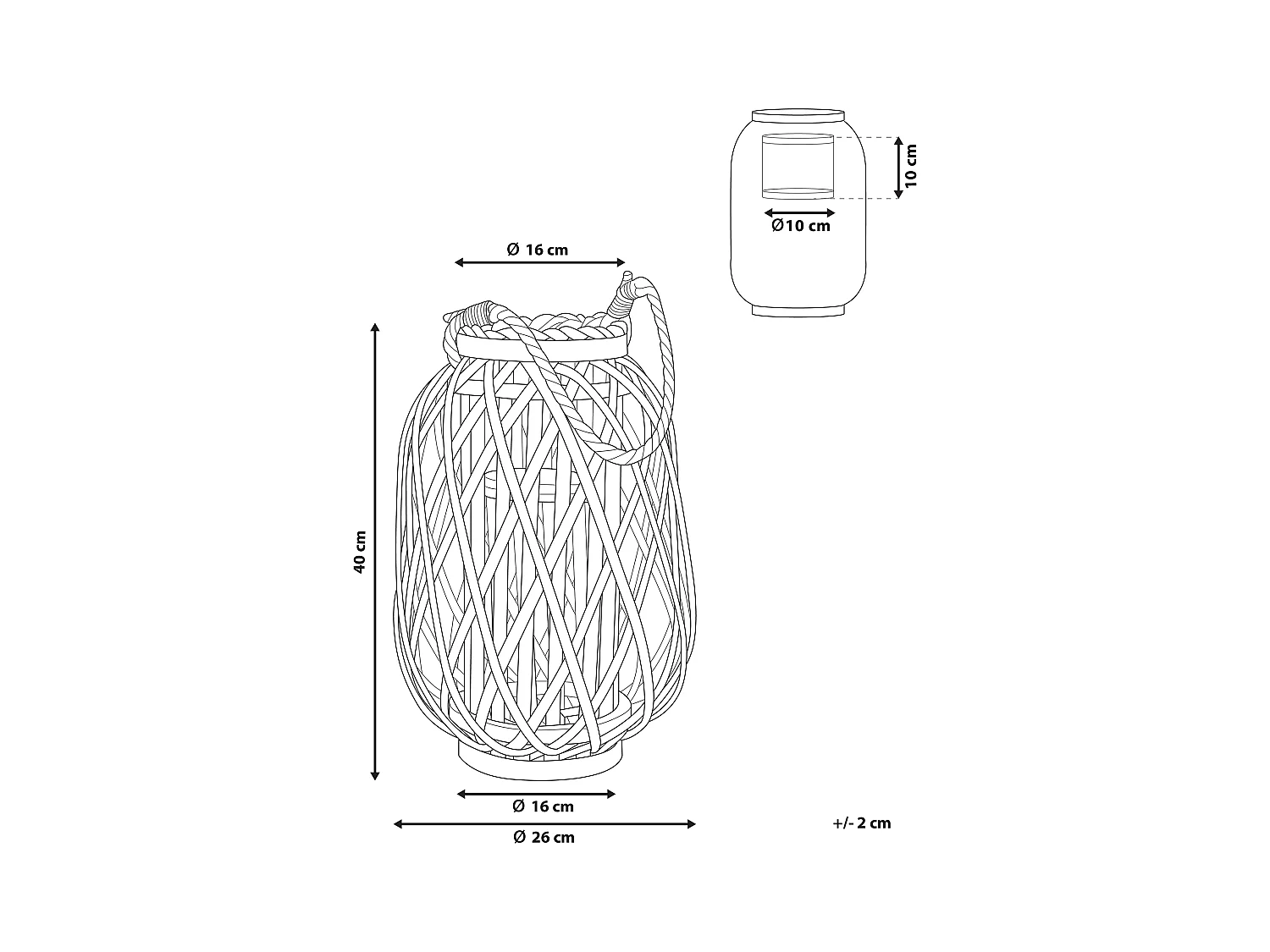 Lanterne MAURITIUS Bois de saule 40 cm Naturel