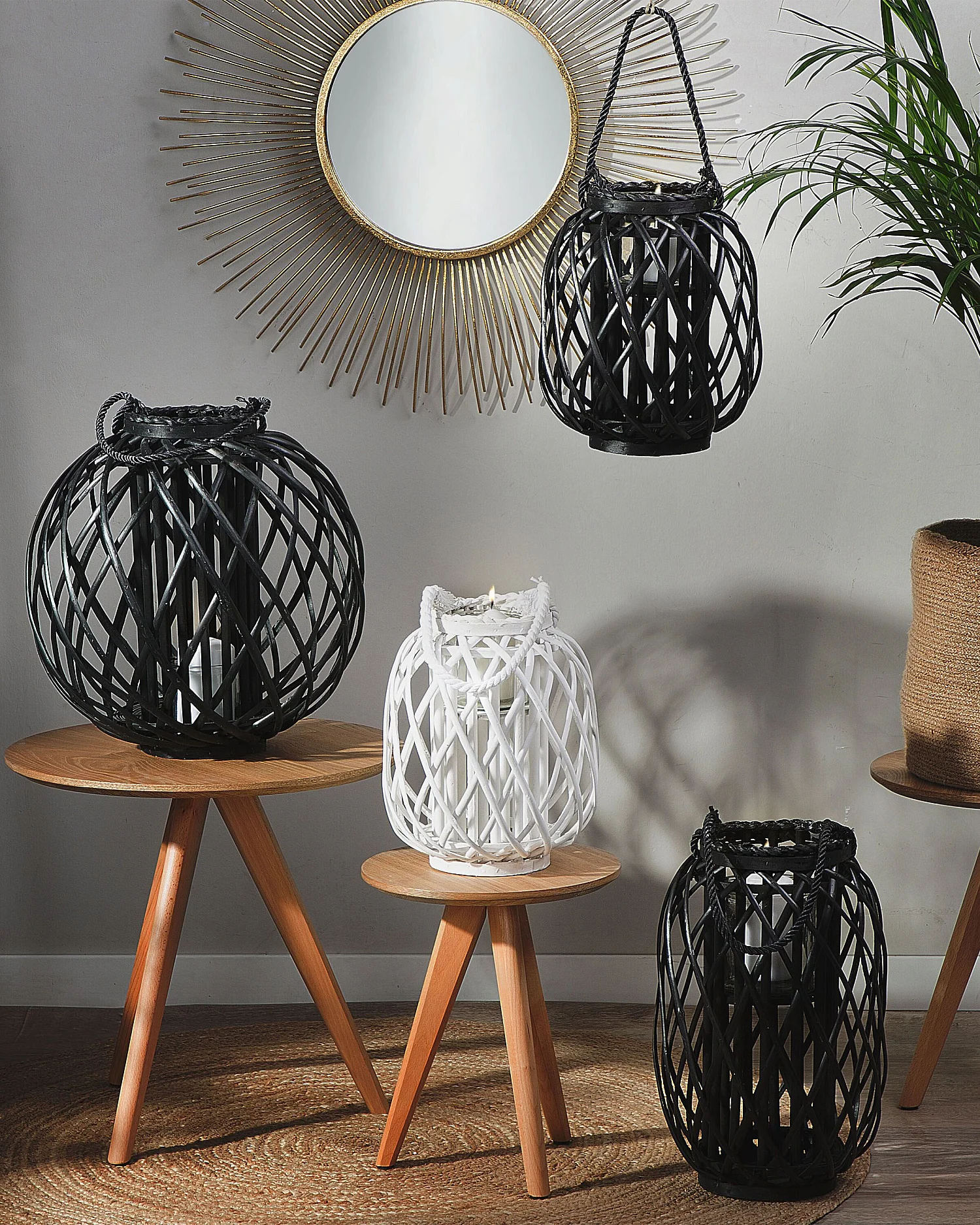 Lanterne MAURITIUS Bois de saule 30 cm Blanc