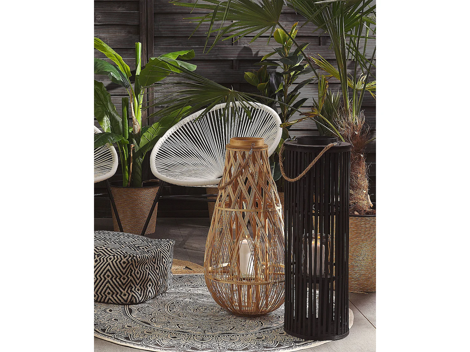 Lanterne LUZON Bois de saule 80 cm Noir