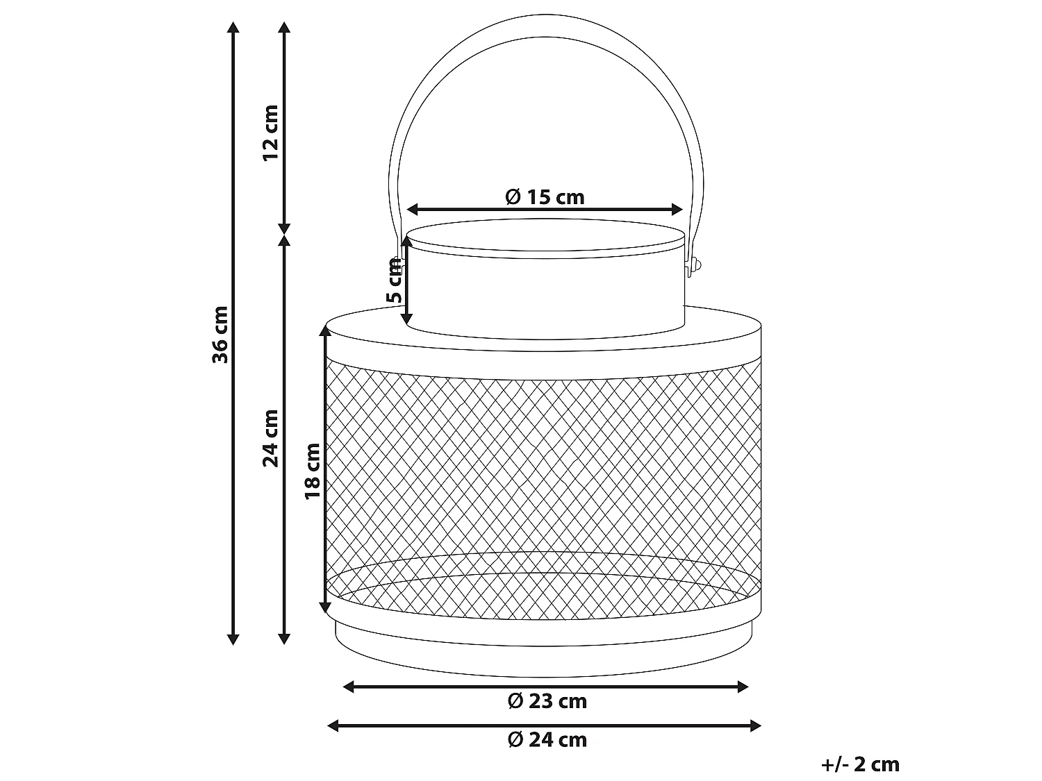 Moderne Laterne schwarz aus Metall 24 cm Metallgitter und Henkel rund Yamdena