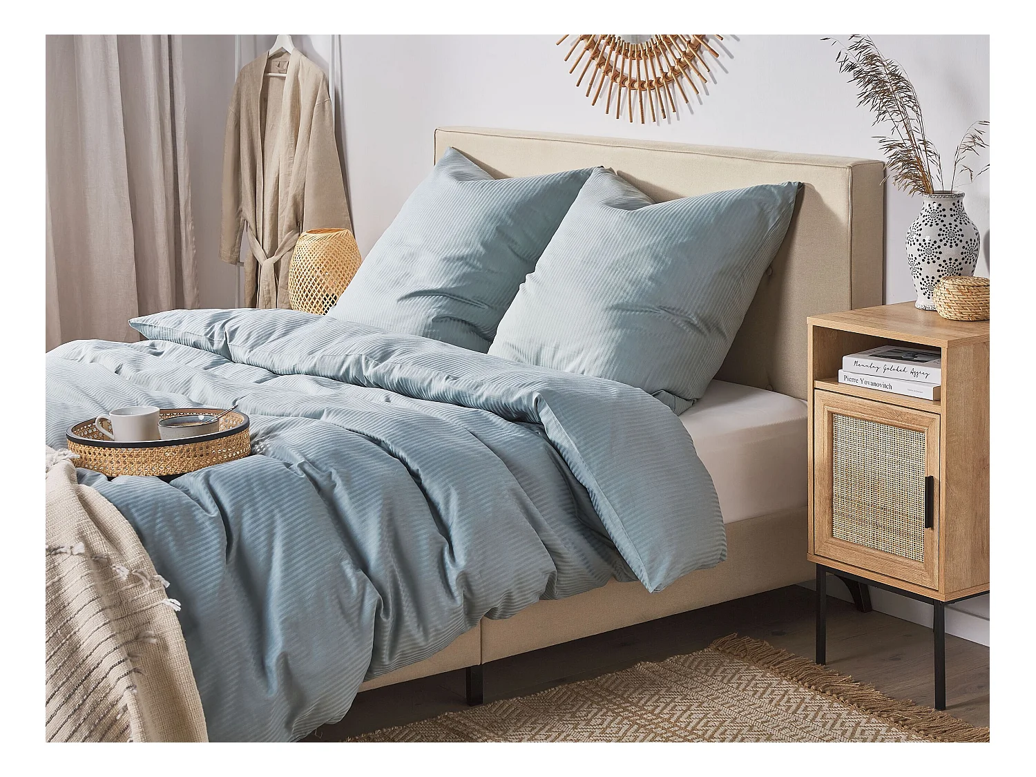 Bettwäsche Set grau 3-teilig Komfortgröße 220x240 cm mit Knöpfen Avondale