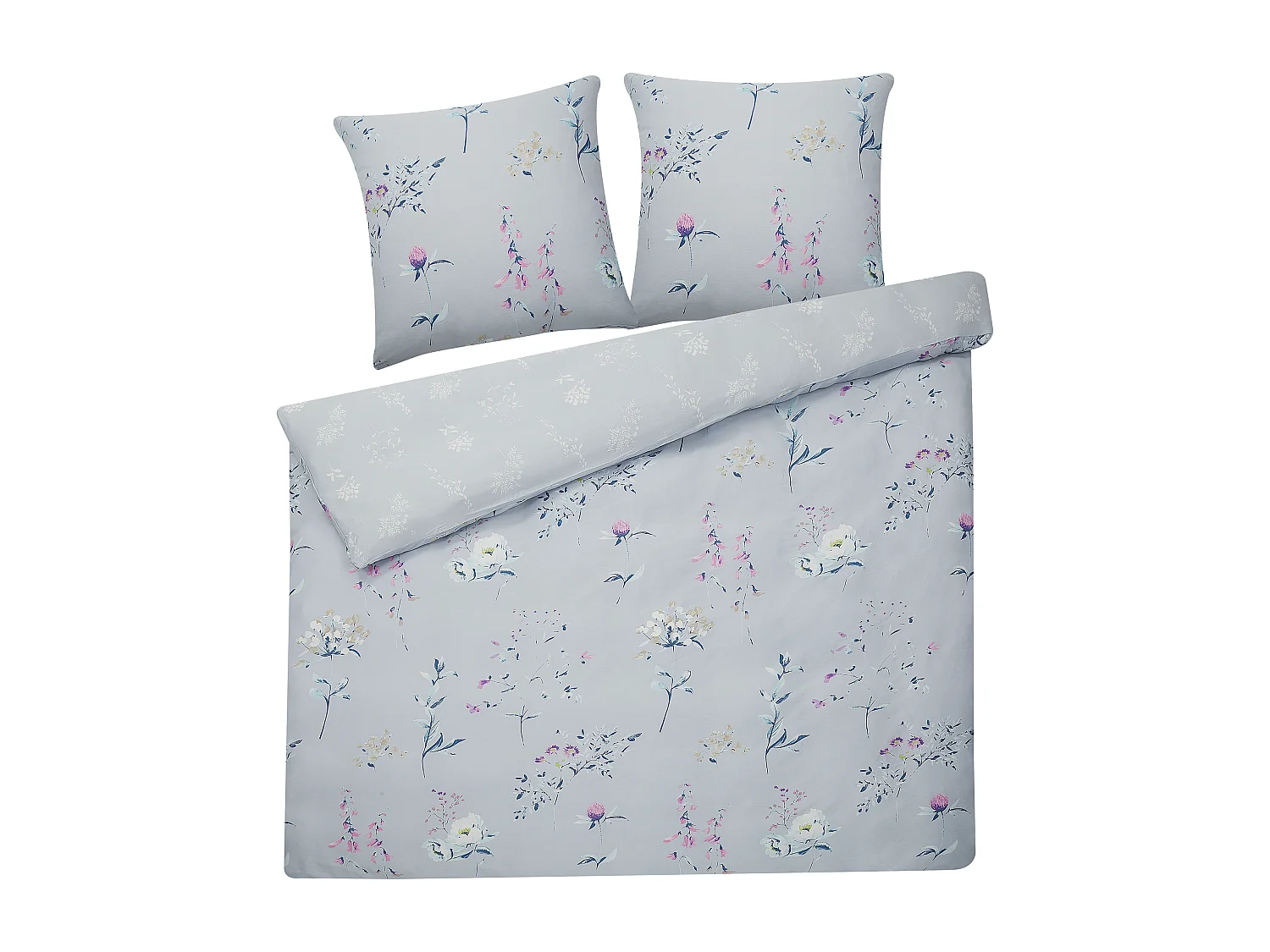 Ensemble de housses de couette EVERGREEN Satin de coton 200 x 220 cm Bleu clair