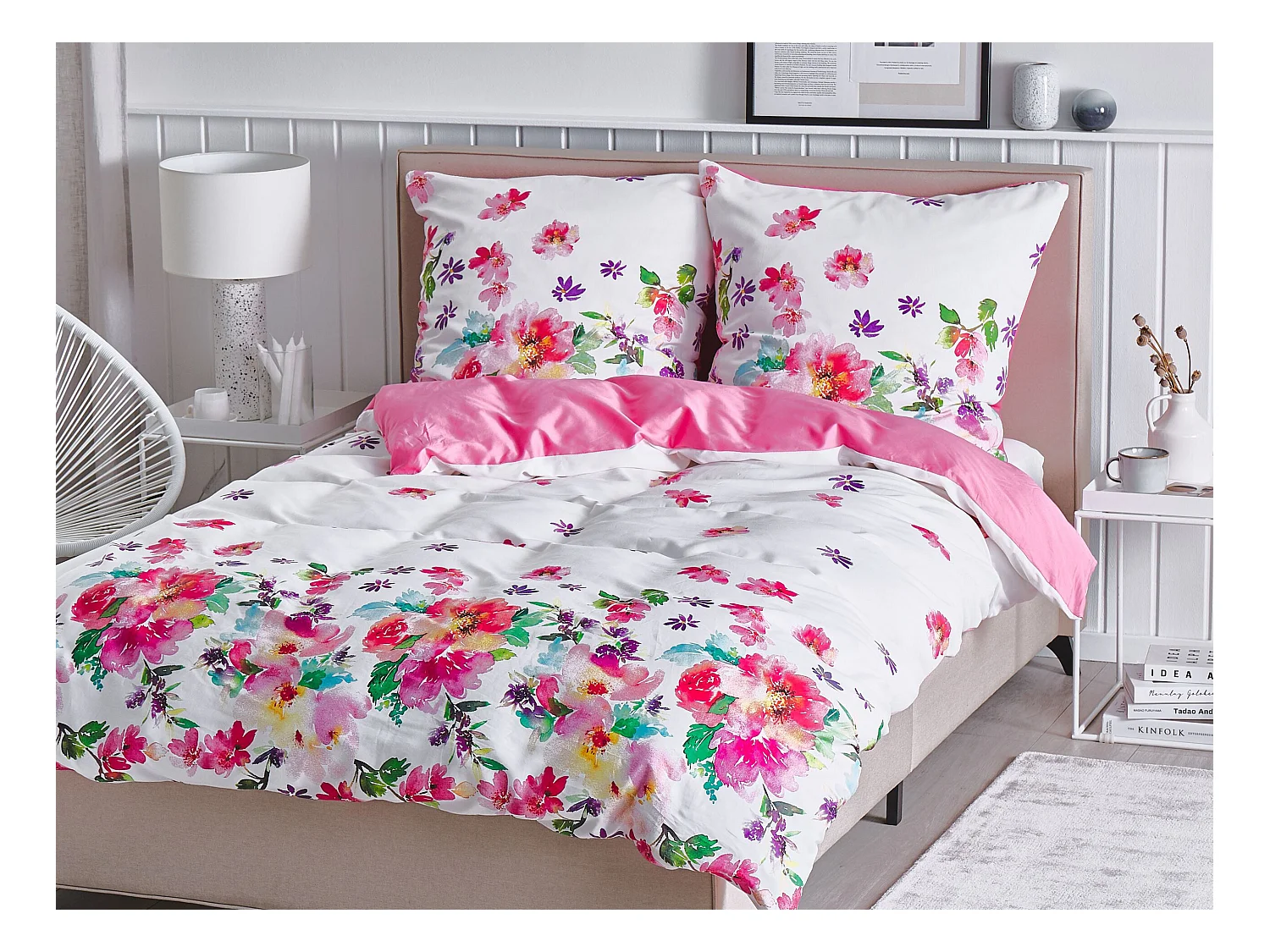 Set Copripiumino LARYNHILL Raso di Cotone 155 x 220 cm Rosa