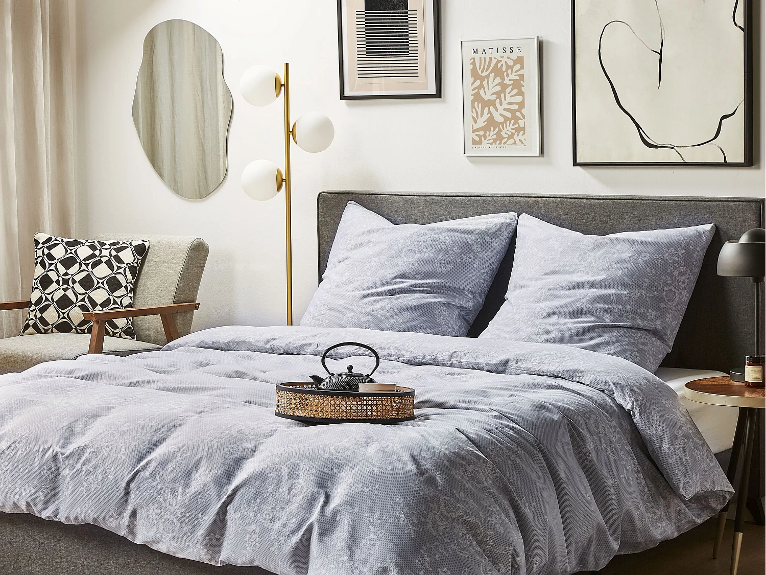 Bettwäsche-Set MORNINGSIDE Baumwollsatin 135 x 200 cm Grau