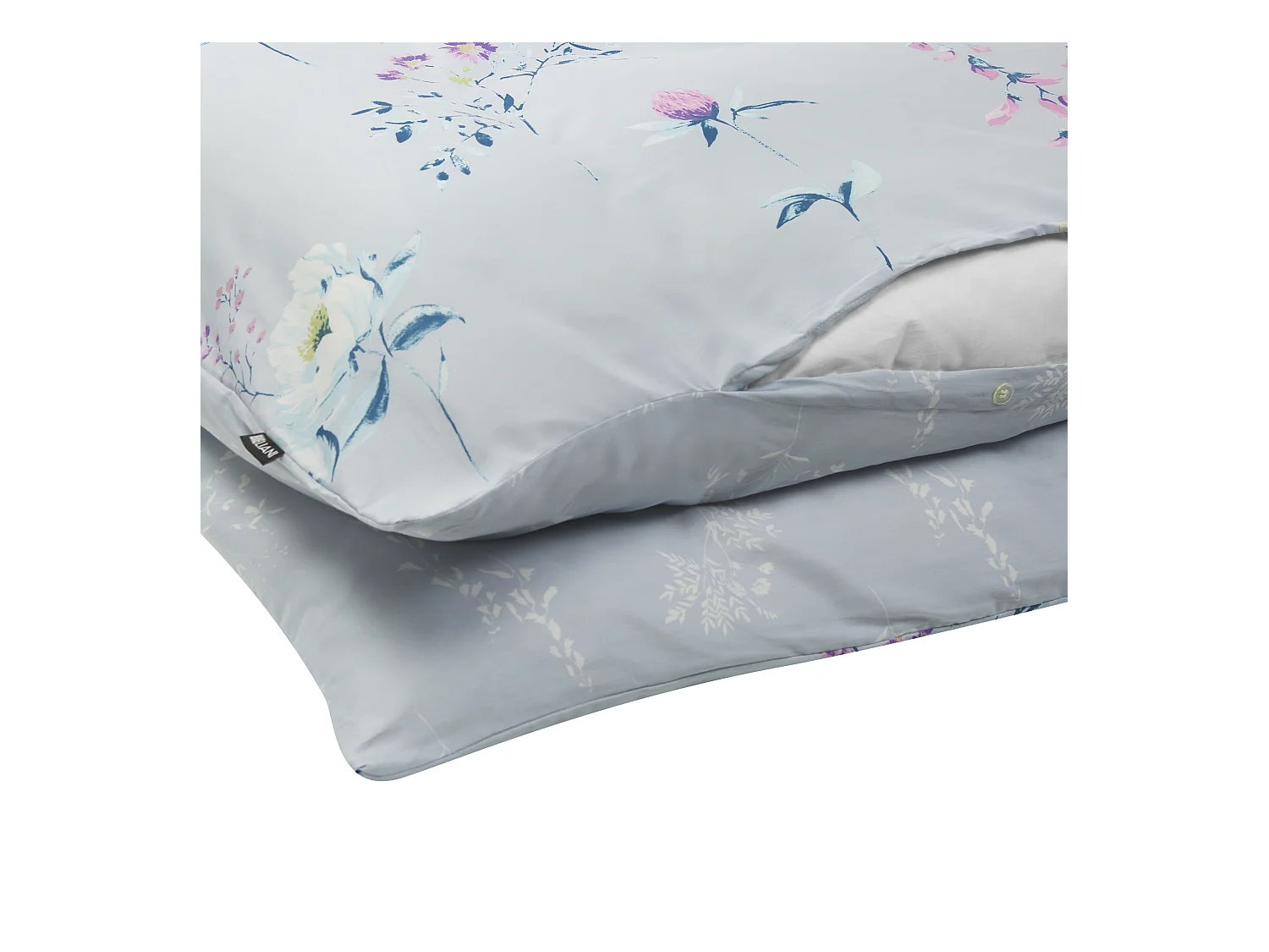 Ensemble de housses de couette EVERGREEN Satin de coton 155 x 220 cm Bleu clair