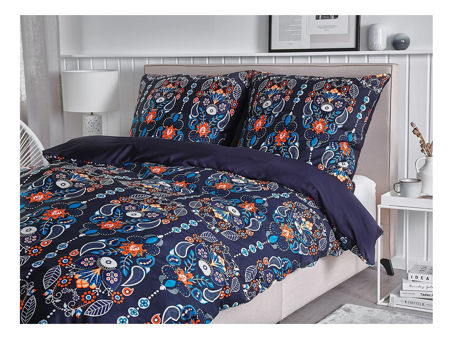 Komplet pościeli MADRONA Bawełna satynowa 155 x 220 cm Ciemnoniebieski