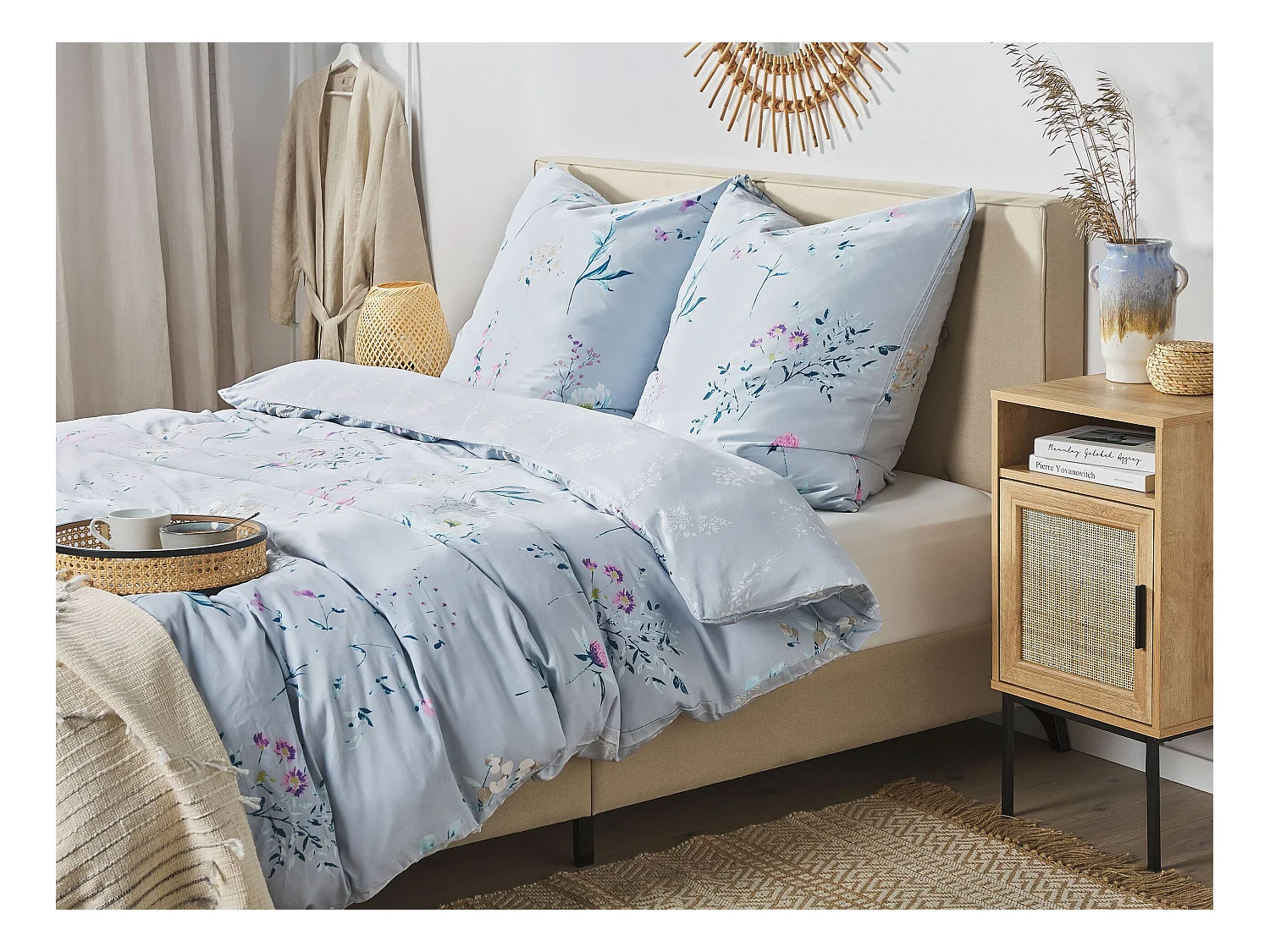 Ensemble de housses de couette EVERGREEN Satin de coton 135 x 200 cm Bleu clair