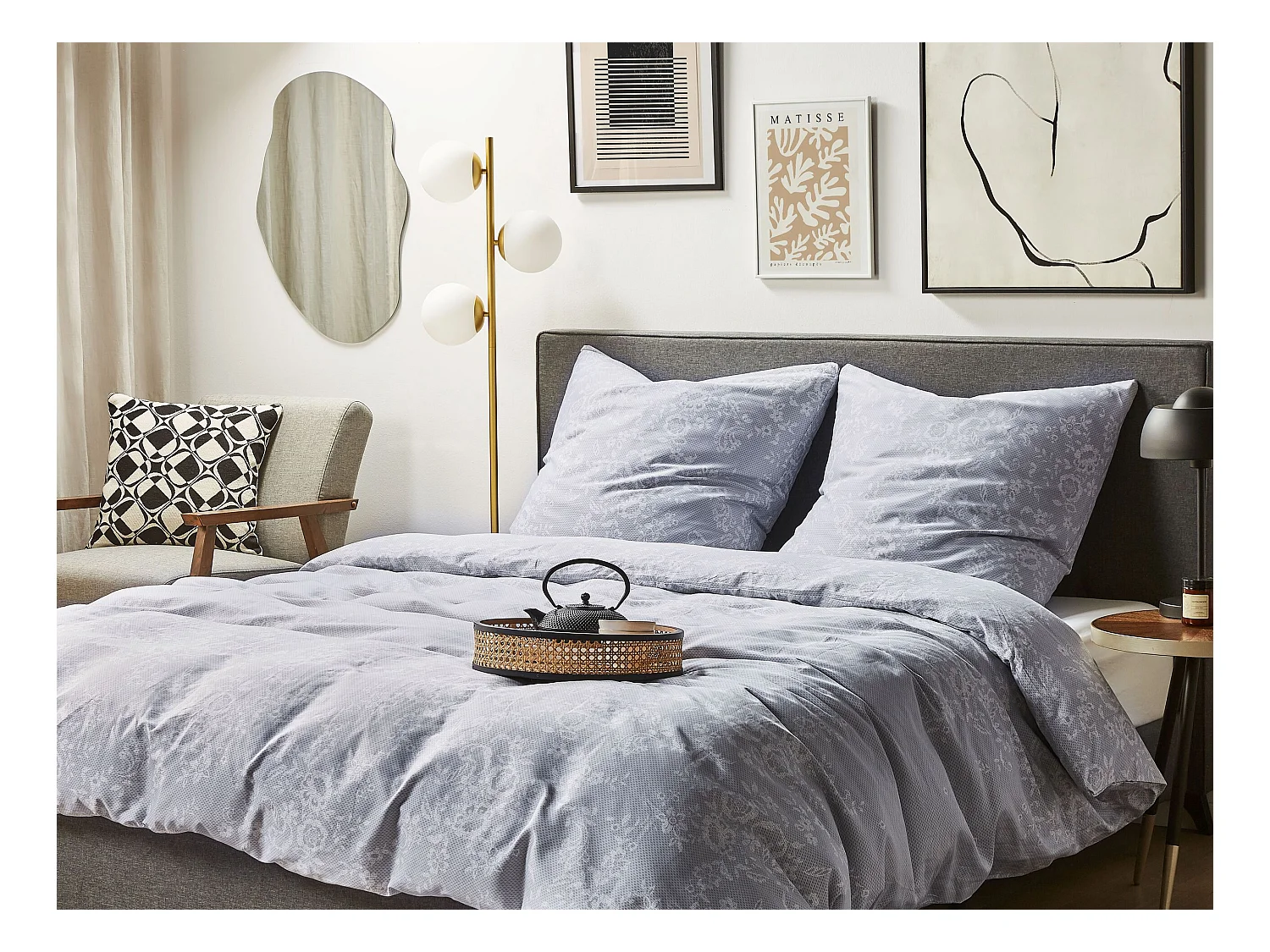 Bettwäsche Set grau 3-teilig Komfortgröße 220x240 cm mit Knöpfen Morningside