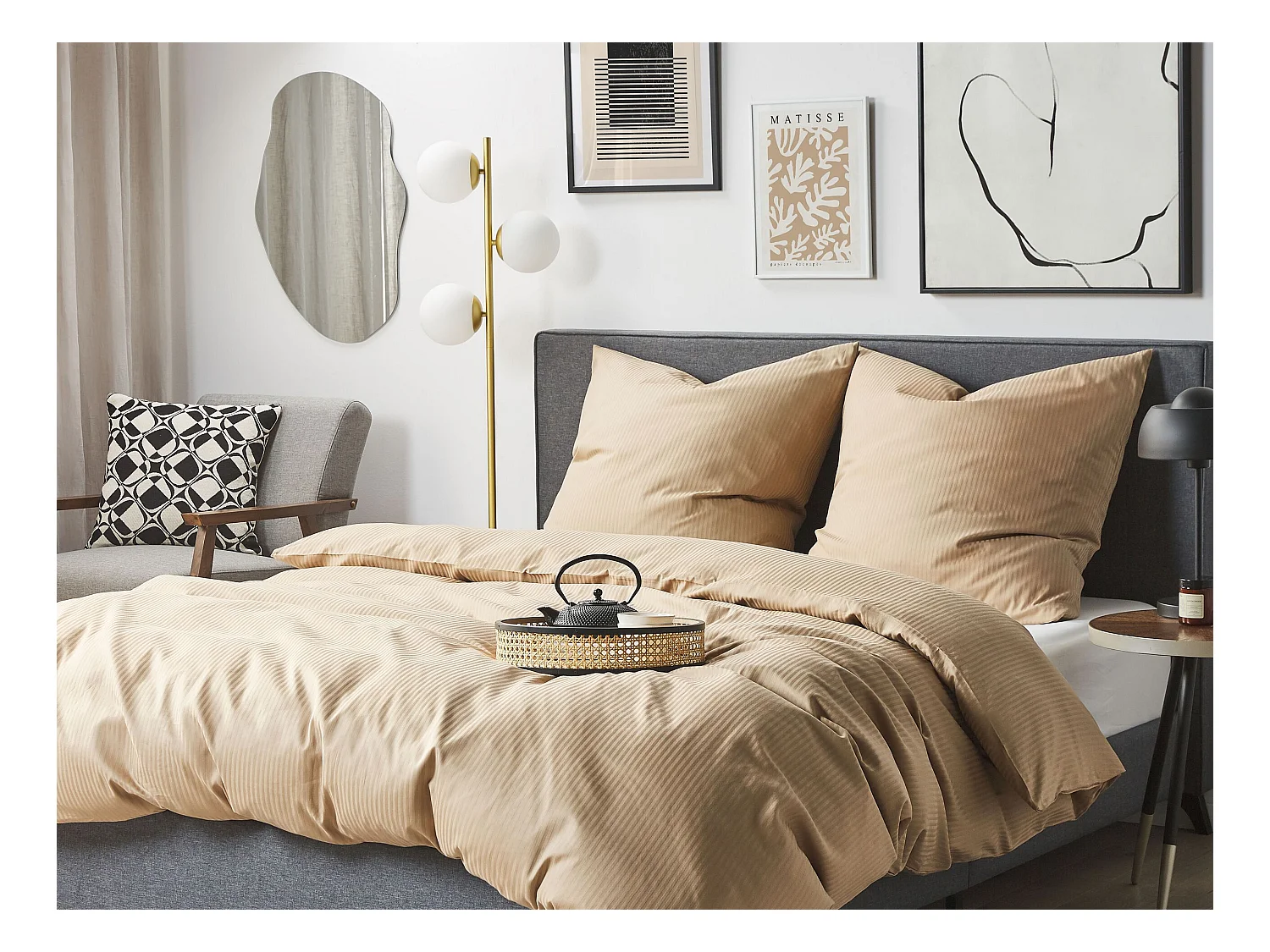 Ensemble de housses de couette AVONDALE Satin de coton 155 x 220 cm Beige