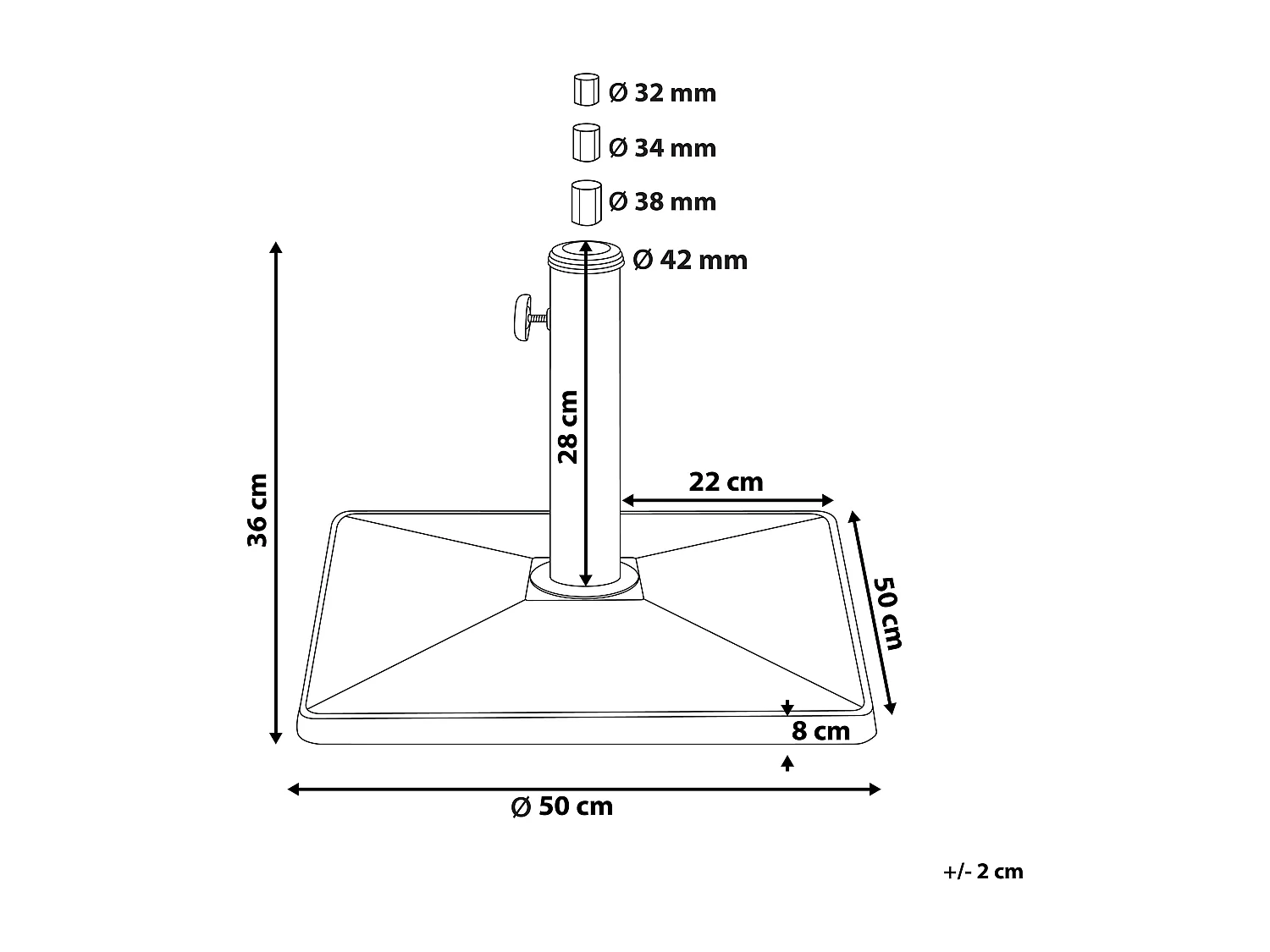 Socle de parasol CERVO Noir Carré 25 kg