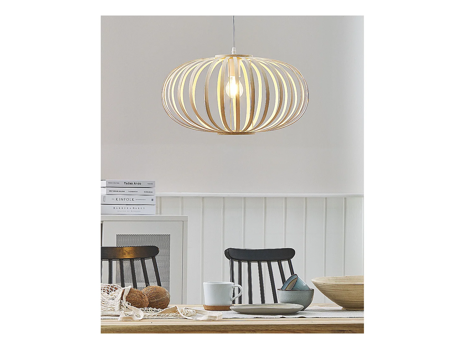 Stilvolle Pendelleuchte ovale Form in Hellbraun Havel