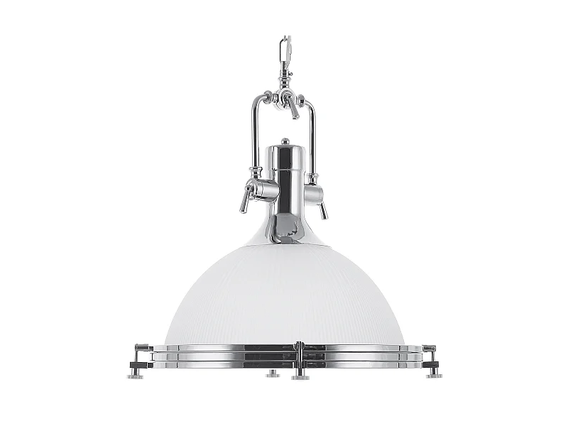 Industrielle Pendelleuchte Glas/ verchromtes Metall weiß Ebron