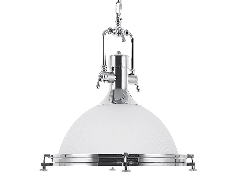 Industrielle Pendelleuchte Glas/ verchromtes Metall weiß Ebron
