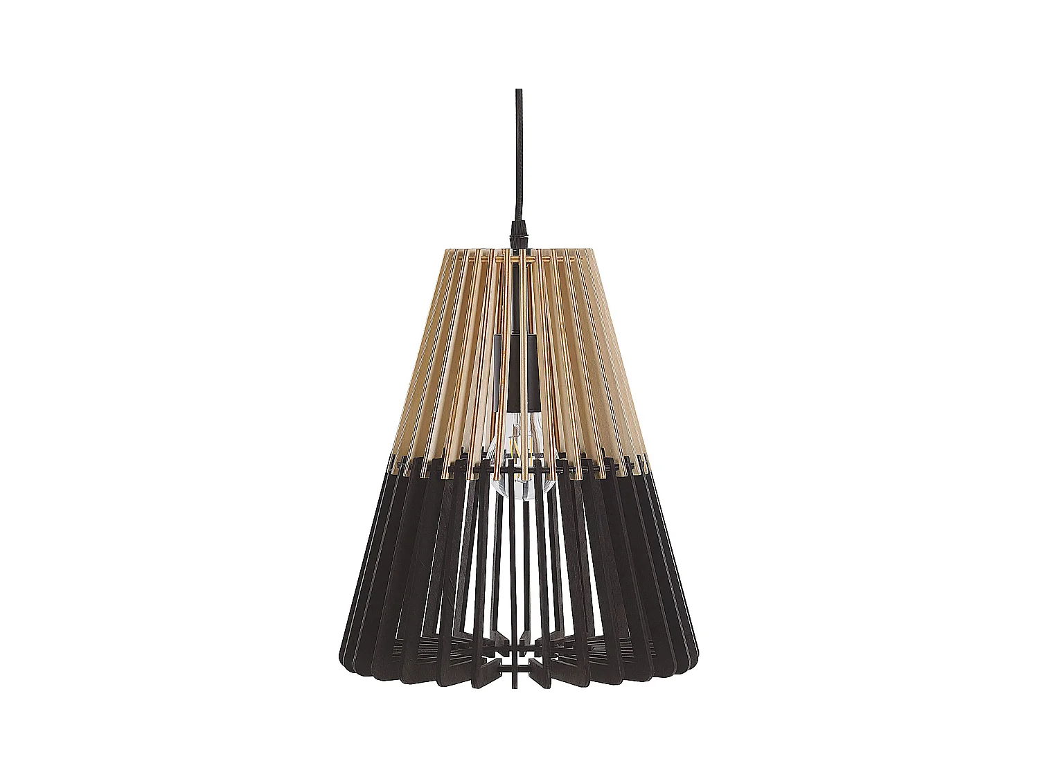 Hängelampe schwarz und heller Holzfarbton Boho Stil Cavalla