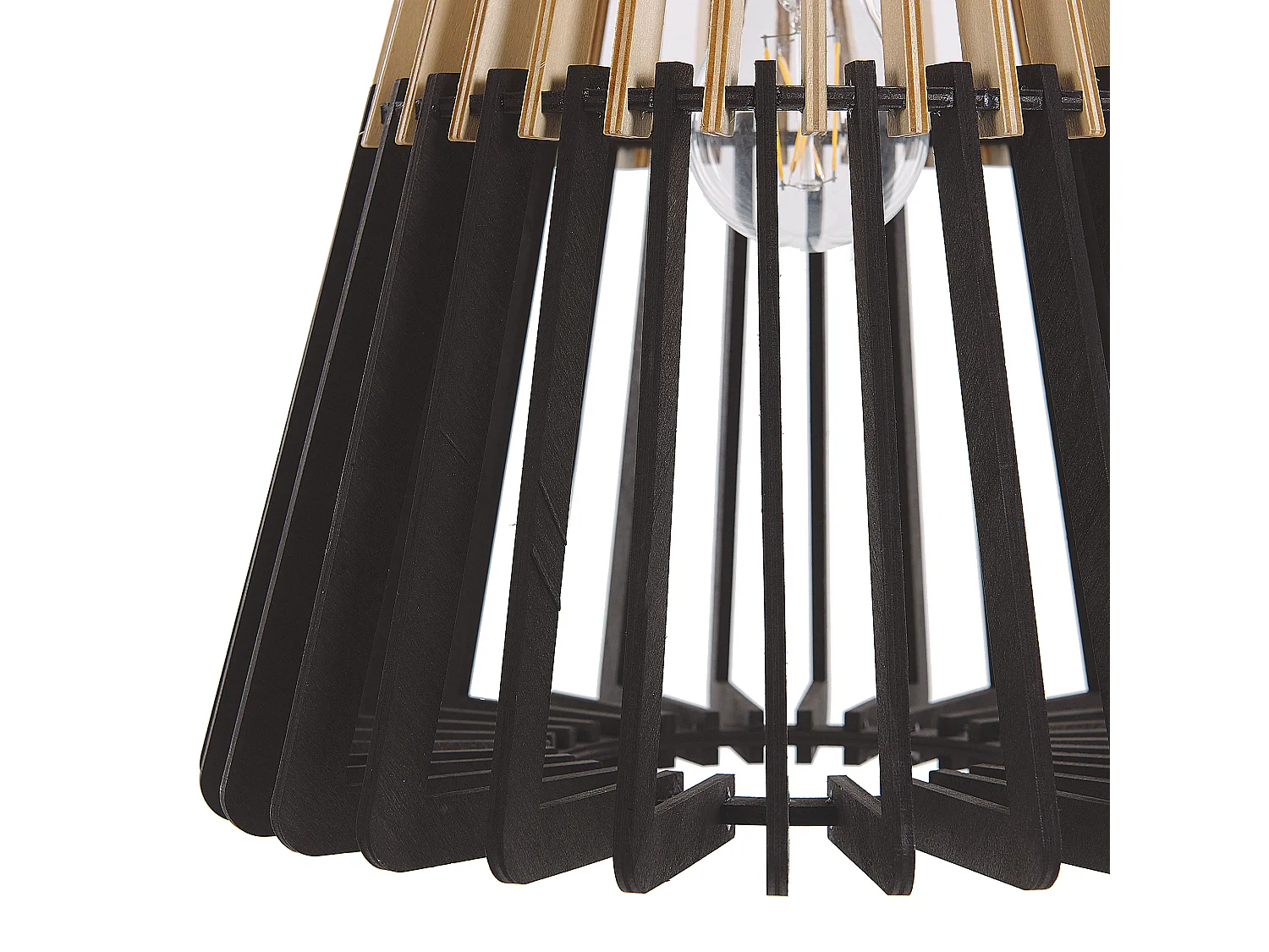 Hängelampe schwarz und heller Holzfarbton Boho Stil Cavalla