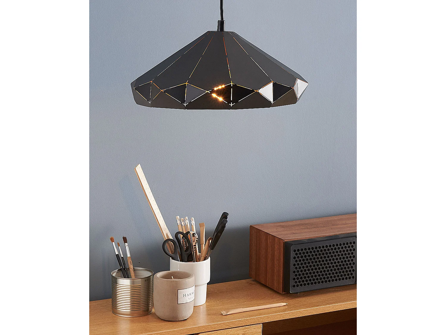 Moderne Hängelampe Pendelleuchte Falt-Optik Metall schwarz Nevola