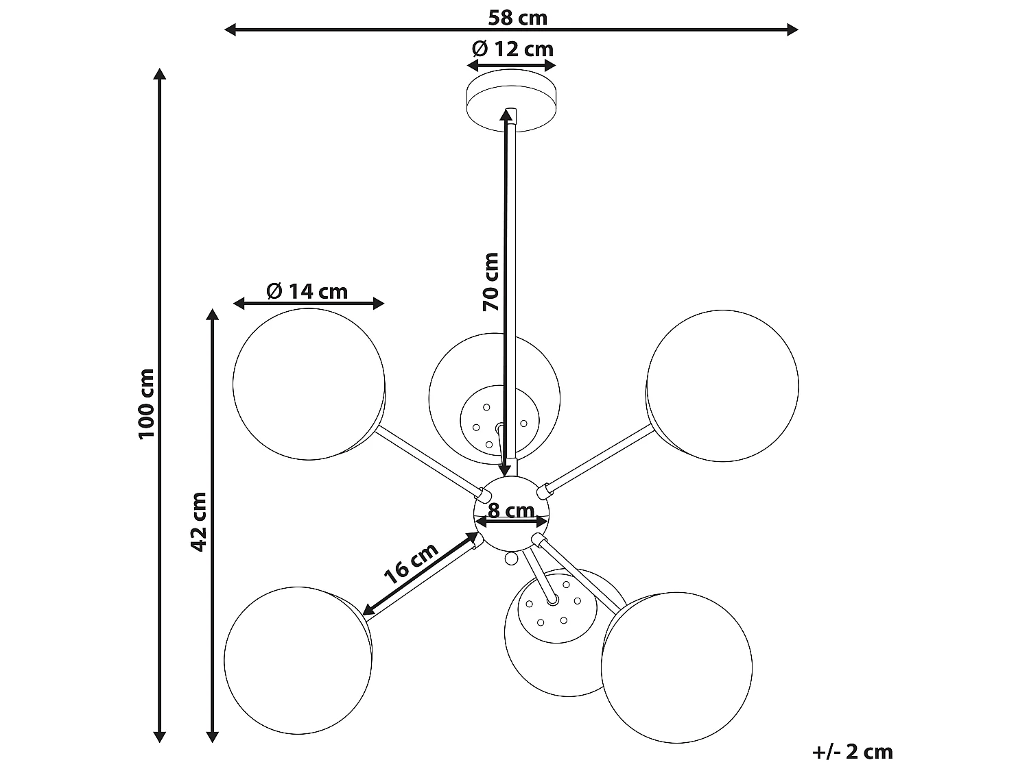 Moderne Hängelampe aus Eisen / Glas 6-flammige Dekolampe schwarz Adawro