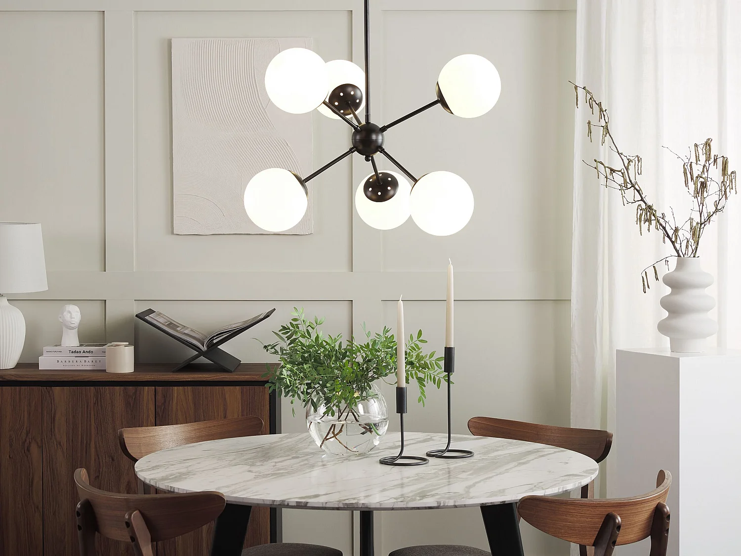 Moderne Hängelampe aus Eisen / Glas 6-flammige Dekolampe schwarz Adawro