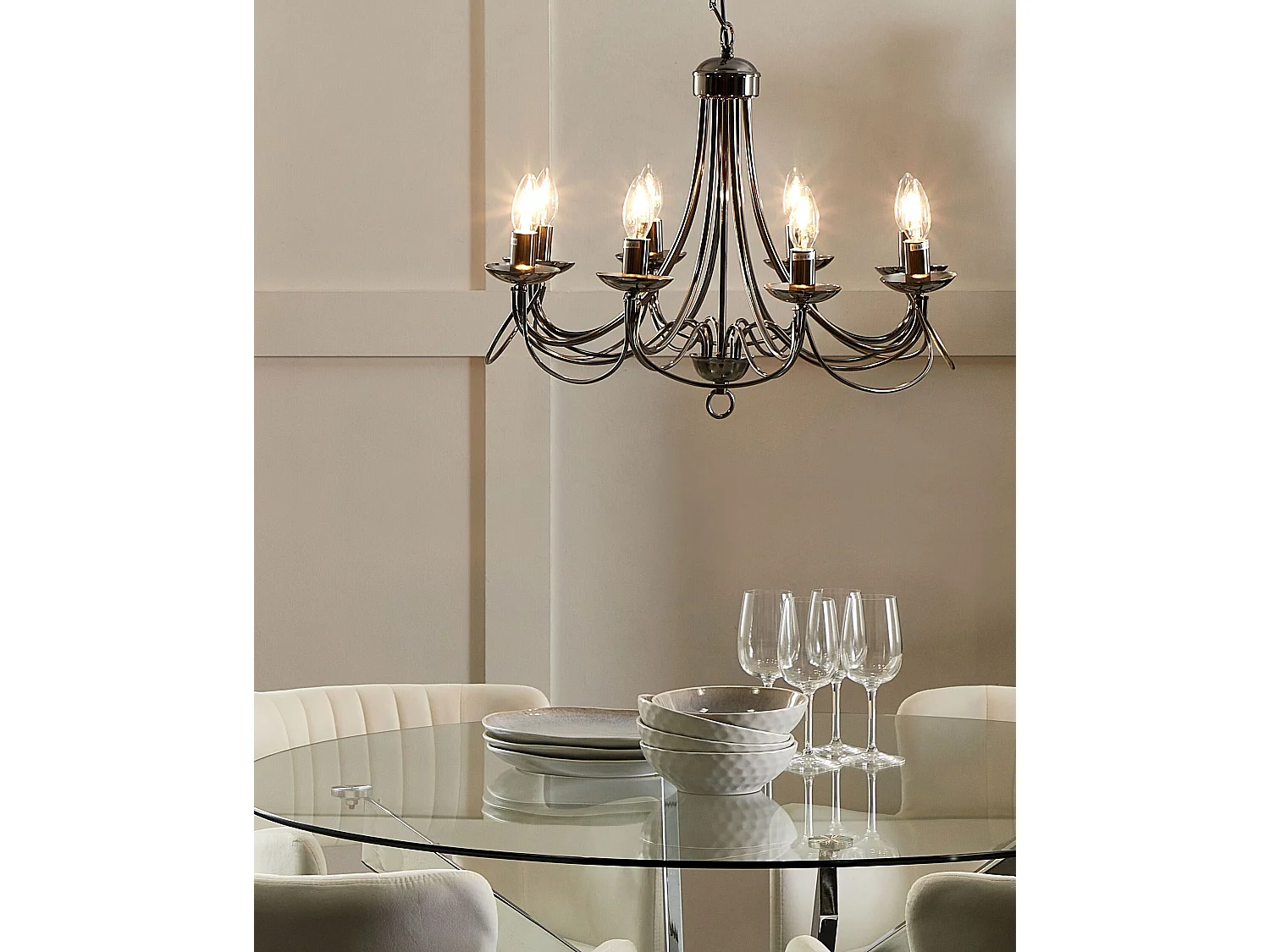 Klassischer Kronleuchter 8-flammig Pendelleuchte Metall Schwarz Teesta