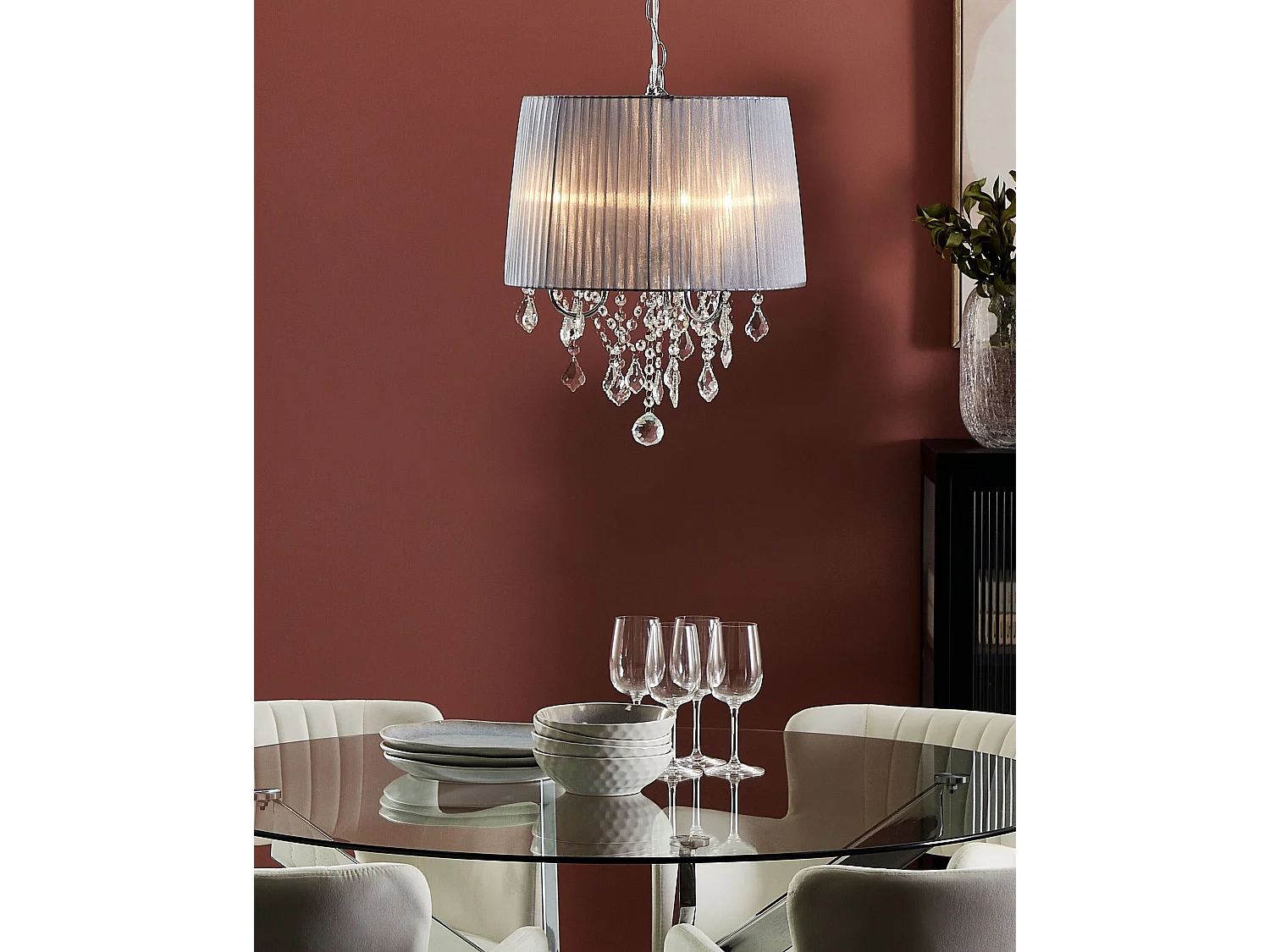 Hängelampe in Glamour Stil Polybaumwolle/Acryl hellgrau Evans