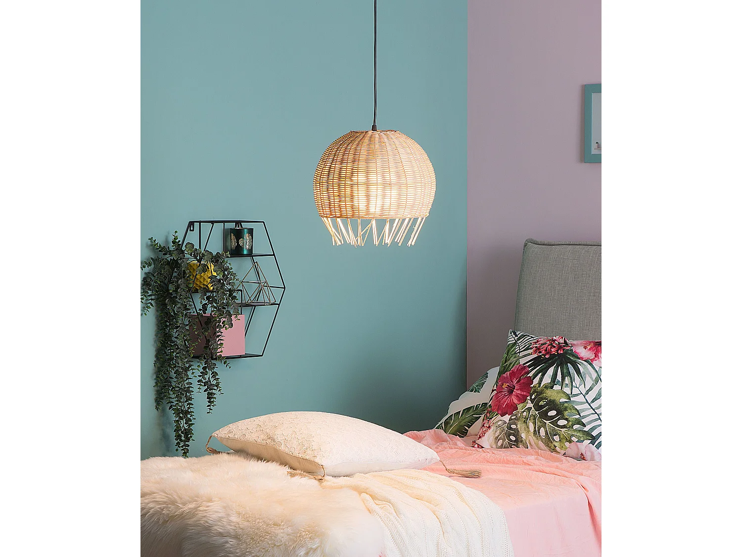 Lampe suspension DRINO Rotin Marron clair