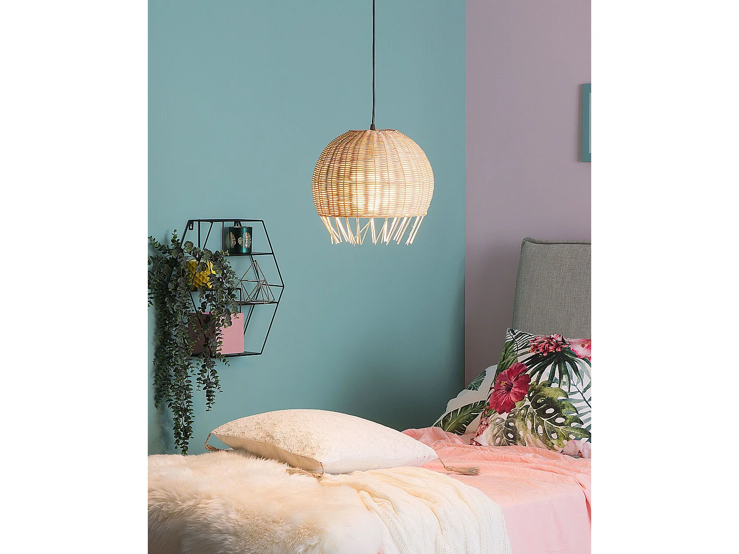 Lampe suspension DRINO Rotin Marron clair