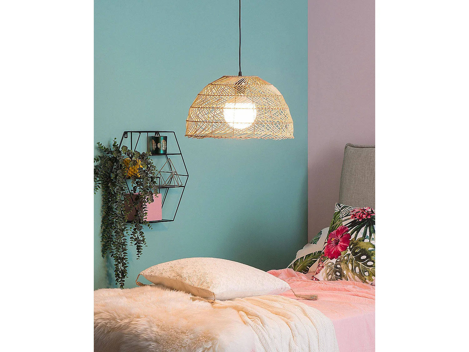 Lampe suspension SELENGE Rotin Marron clair