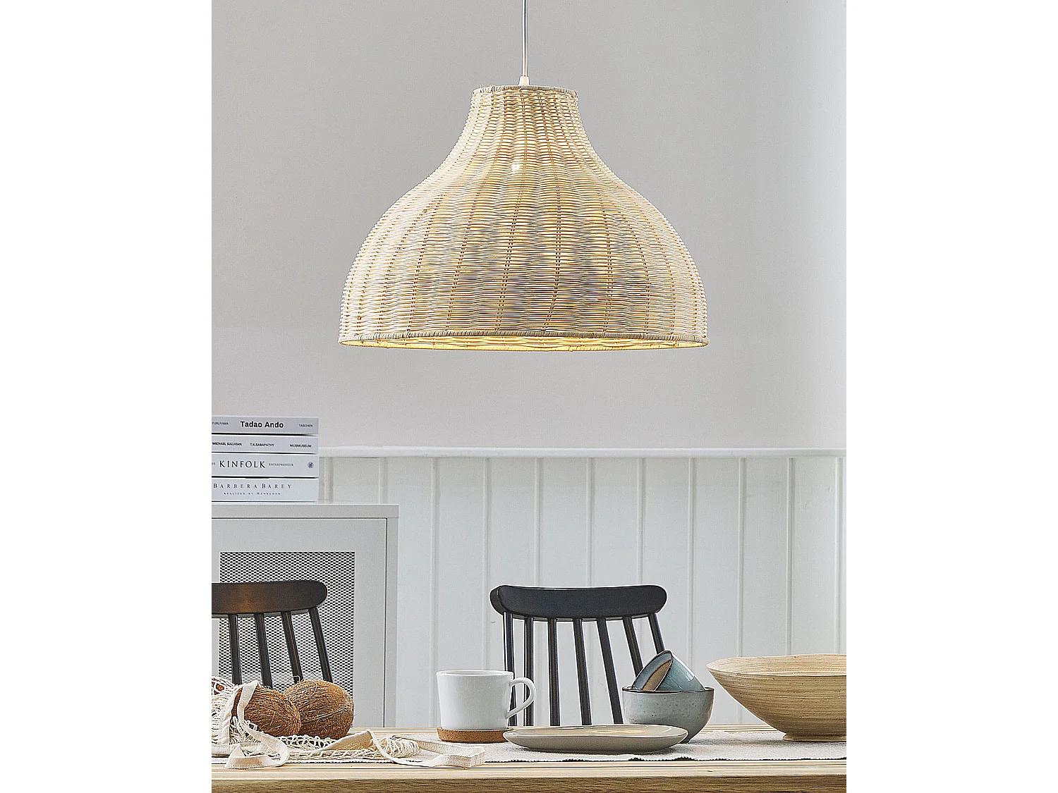 Rustikale Hängelampe aus Rattan in heller Holzoptik Millian