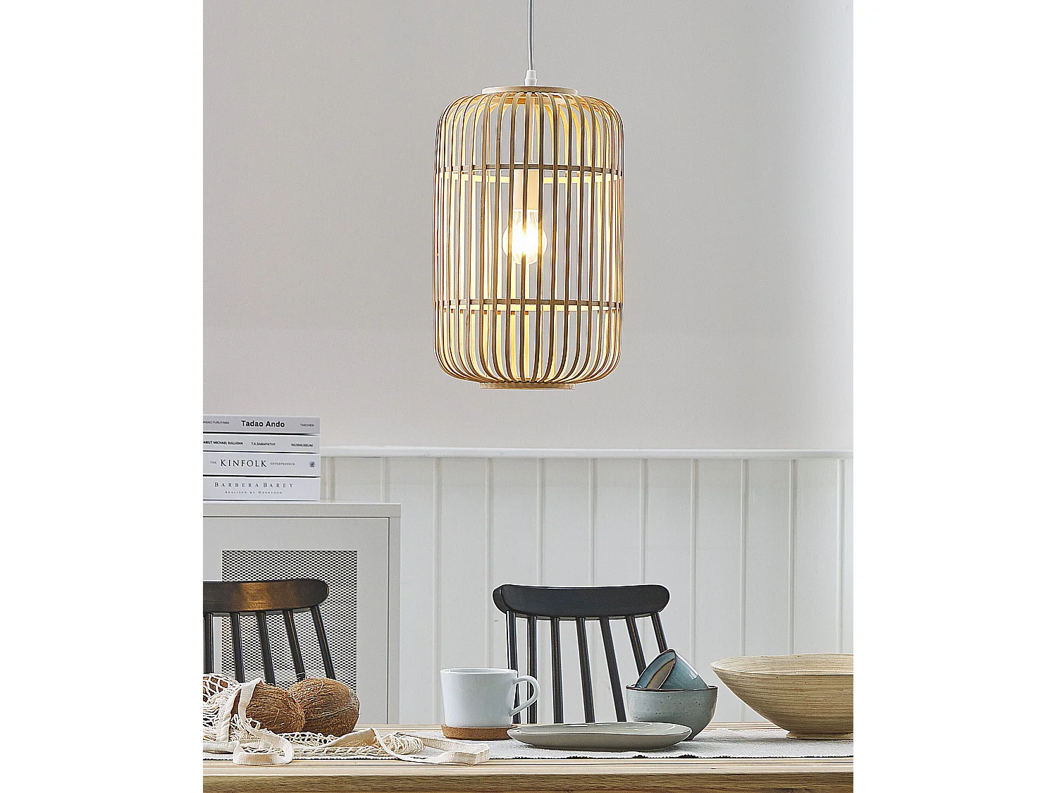 Candeeiro suspenso AISNE Madeira de bambu Castanho claro