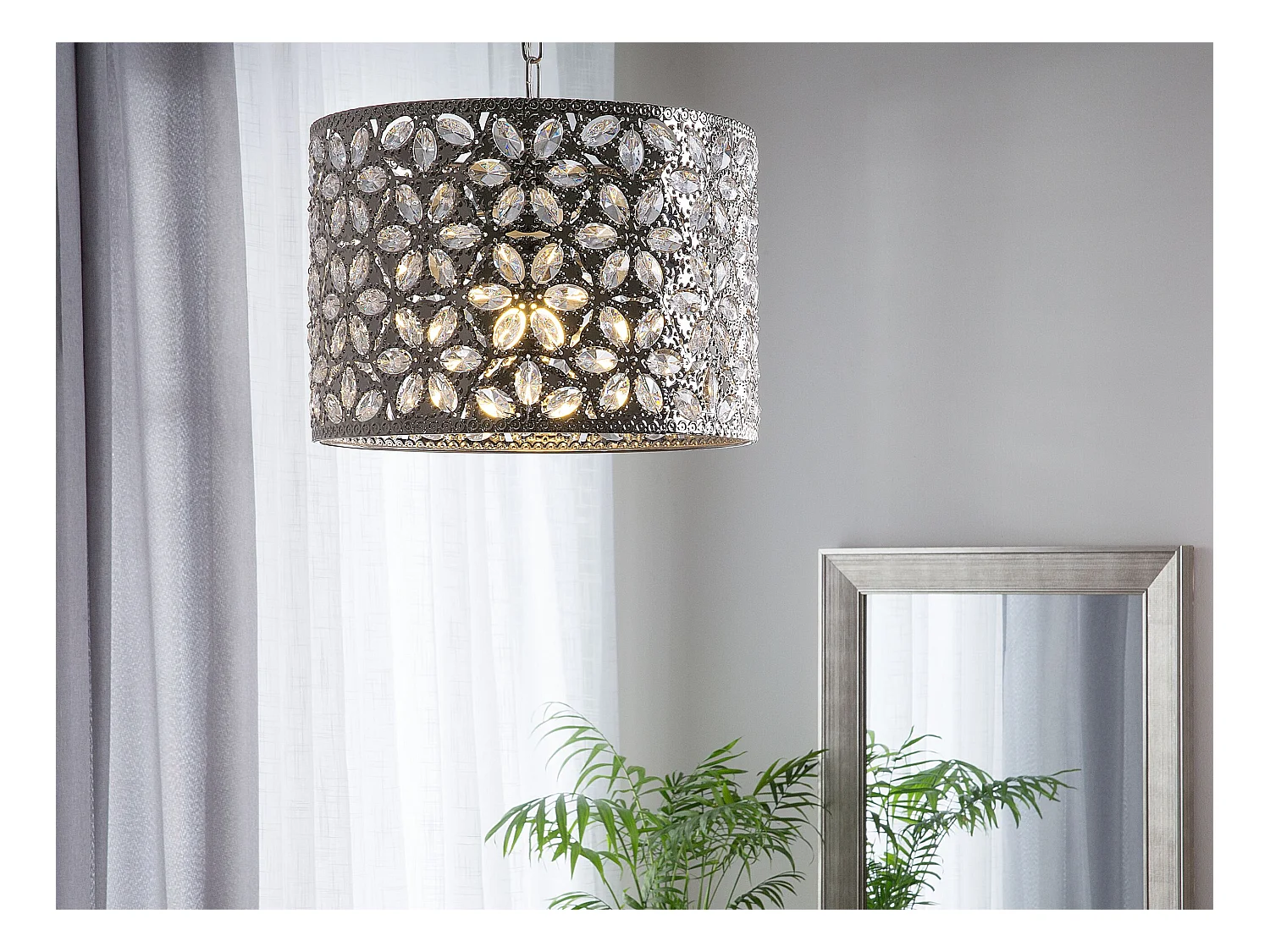 Elegante Pendelleuchte Blumenmotiv silbern Sajo