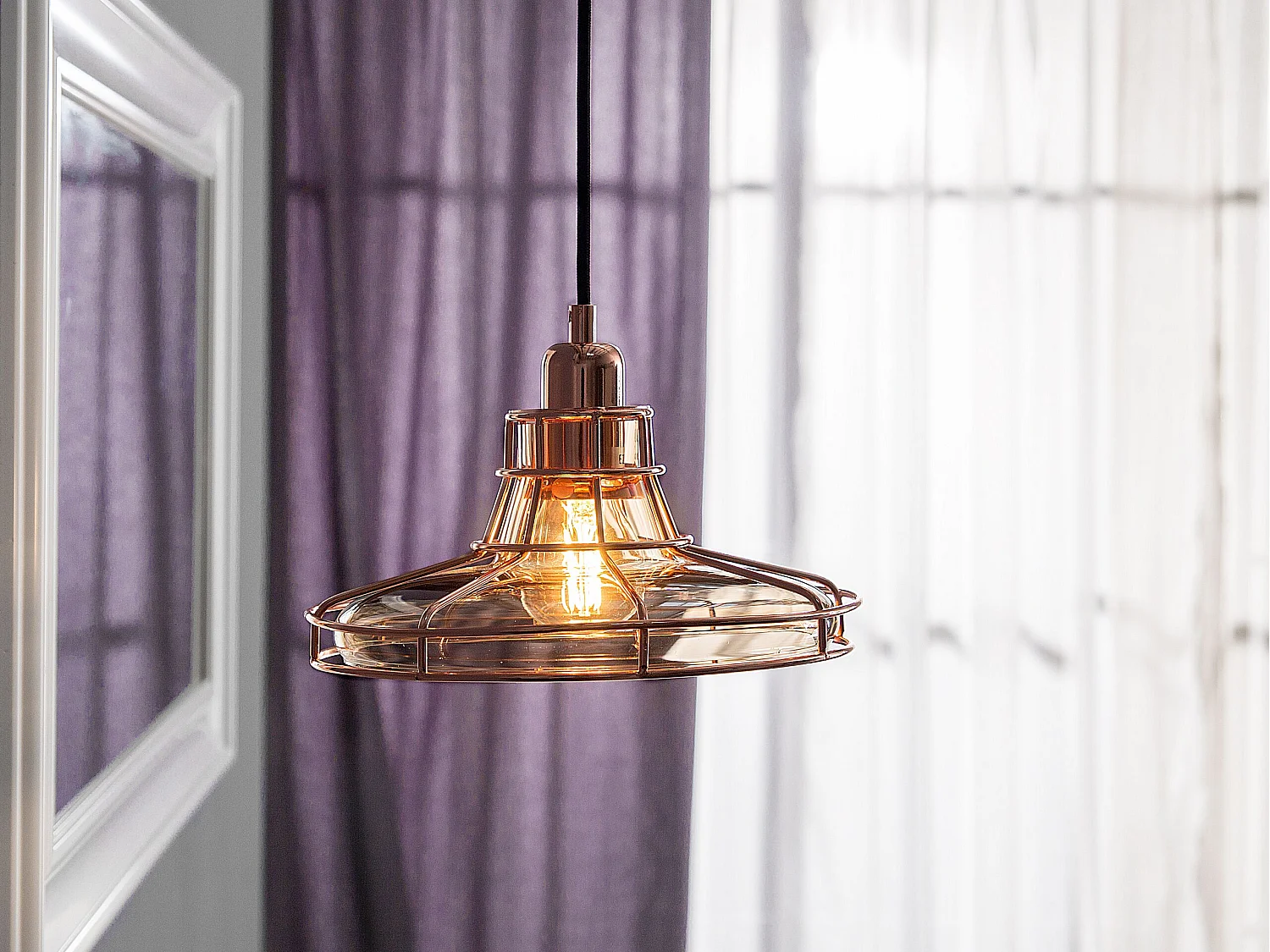 Moderne Pendelleuchte im industriellen Stil Metall/Glas kupfer Torre