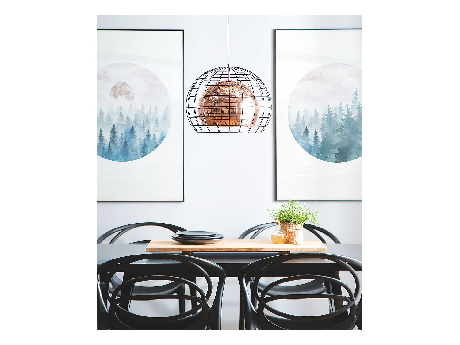 Industrielle Pendelleuchte doppelter Lampenschirm mit Käfig kupfer/schwarz Liri