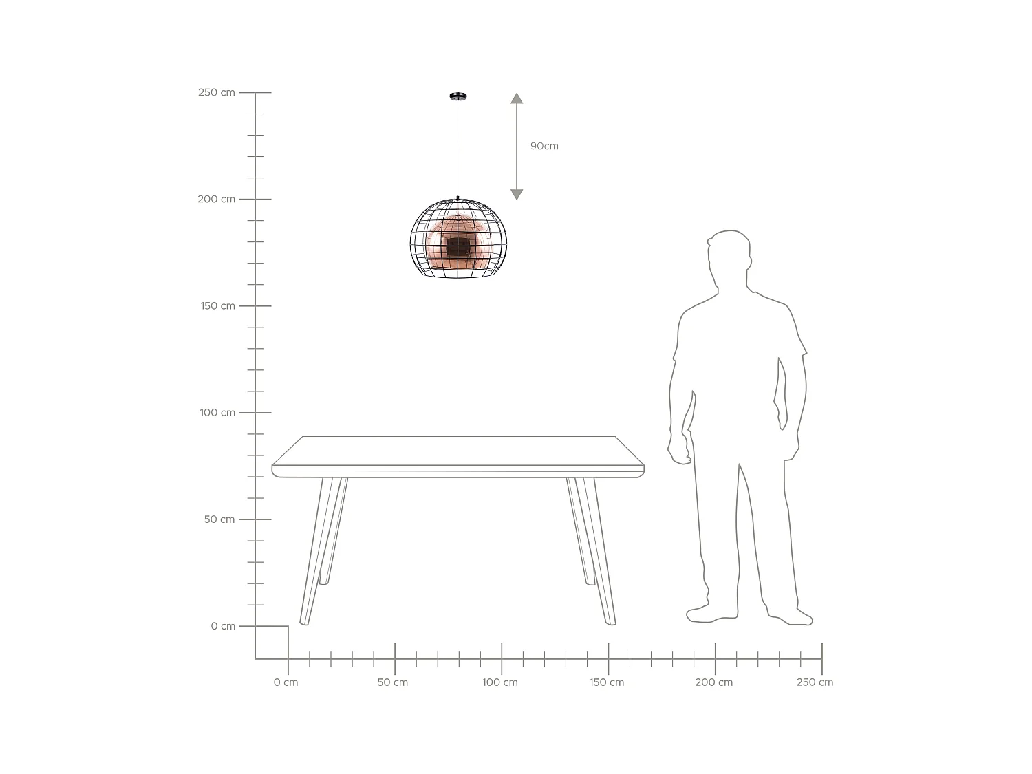 Industrielle Pendelleuchte doppelter Lampenschirm mit Käfig kupfer/schwarz Liri