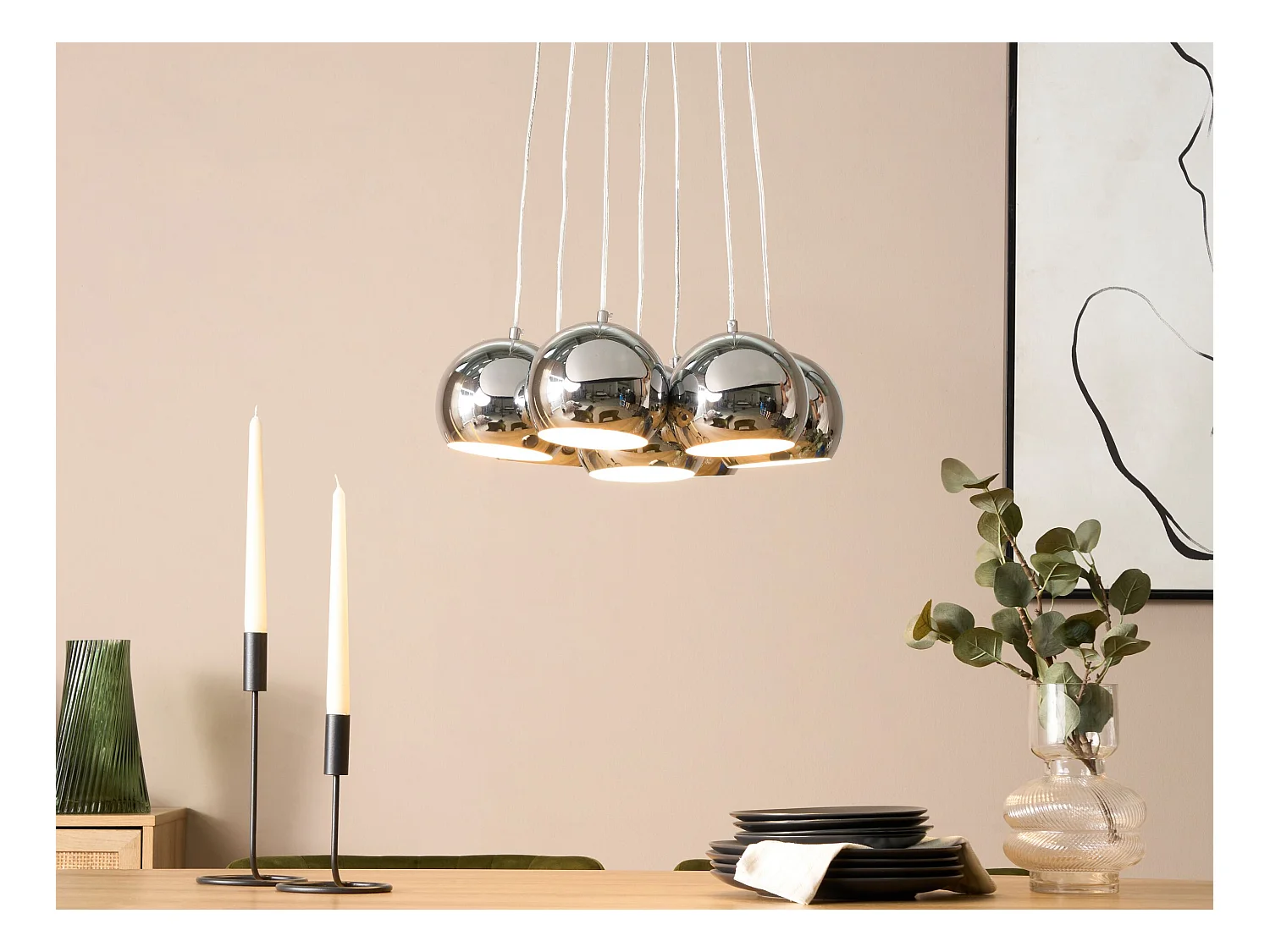 Trendy Hängeleuchte mit 7 Kugeln Pendelleuchte Metall Silber Olza