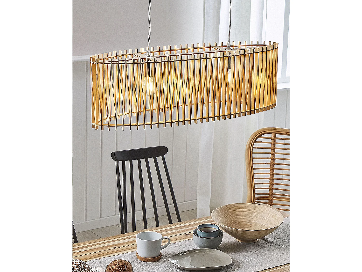 Moderne Hängeleuchte 2-flammig heller Holzfarbton CHARI