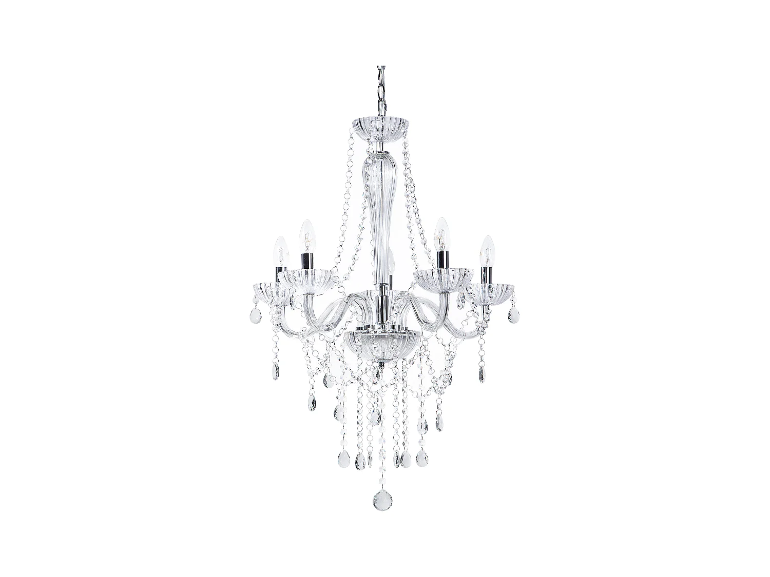 Edler 5-armiger Kronleuchter Kristall Glas transparent Metall silber Locone