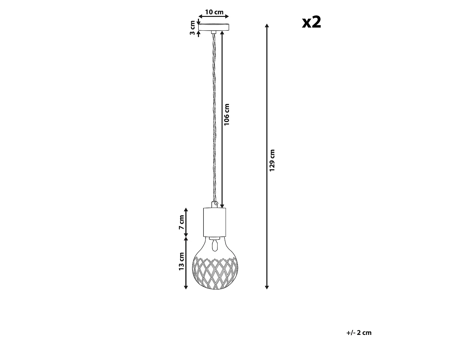 Lot de 2 lampes suspendues ANZA Verre Doré