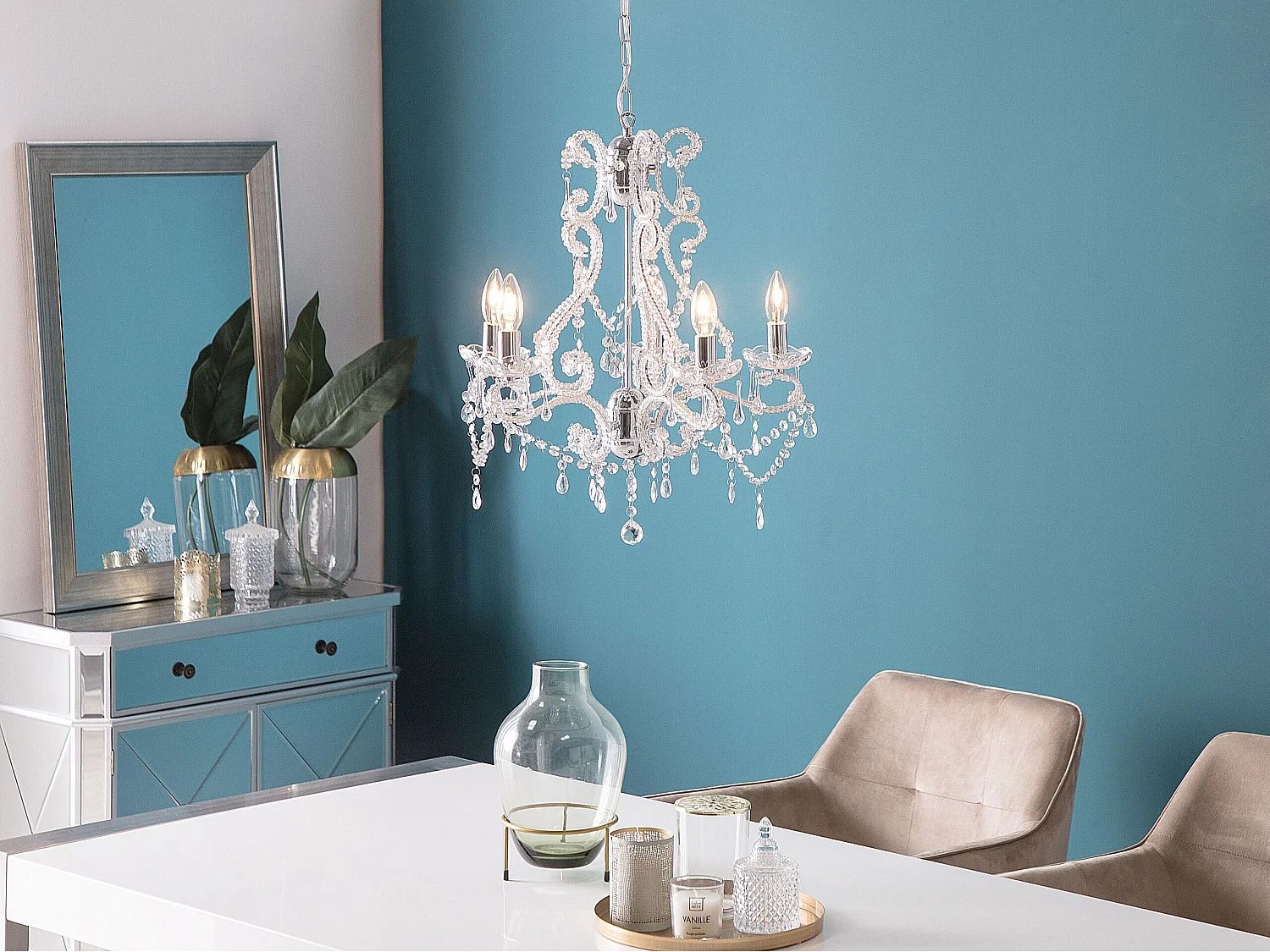 Lampadario candeliere trasparente e argento ASCAR