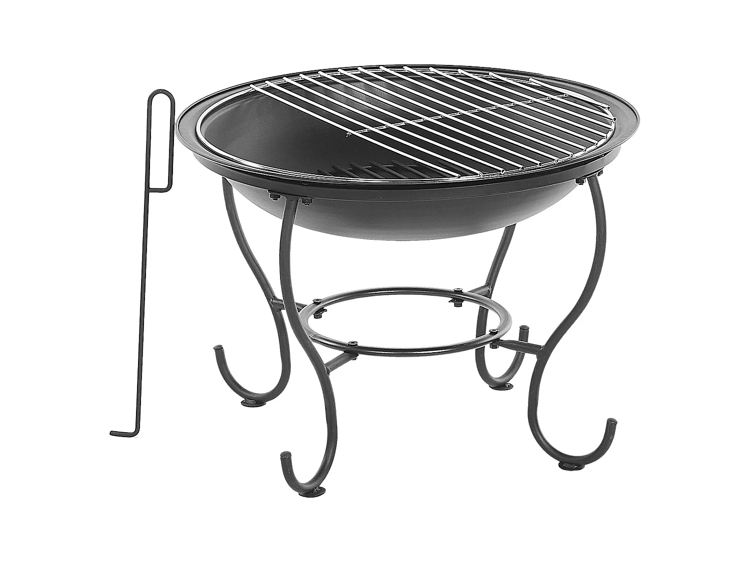 Feuerstelle Rund mit Grillrost Funkenschutzhaube schwarz Stahl Modern Negara