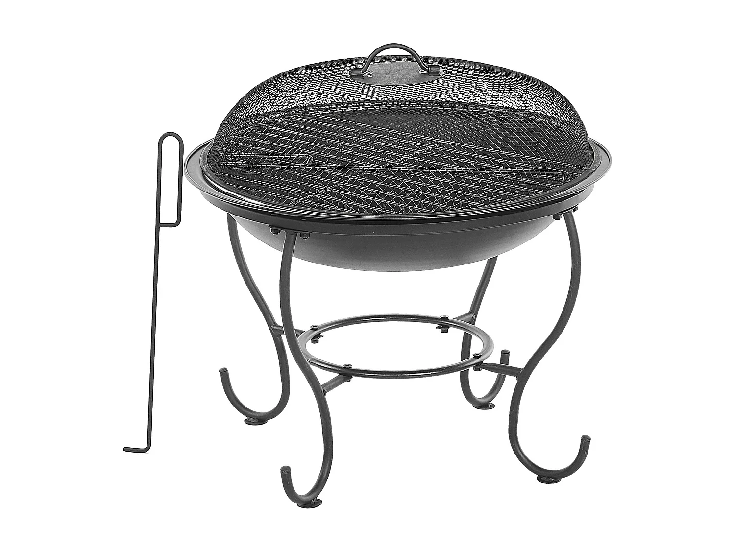 Feuerstelle Rund mit Grillrost Funkenschutzhaube schwarz Stahl Modern Negara