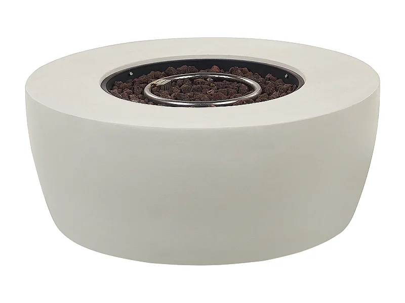 Stilvolle Feuerstelle Leichtbeton/Edelstahl hellgrau rund Modern Indus