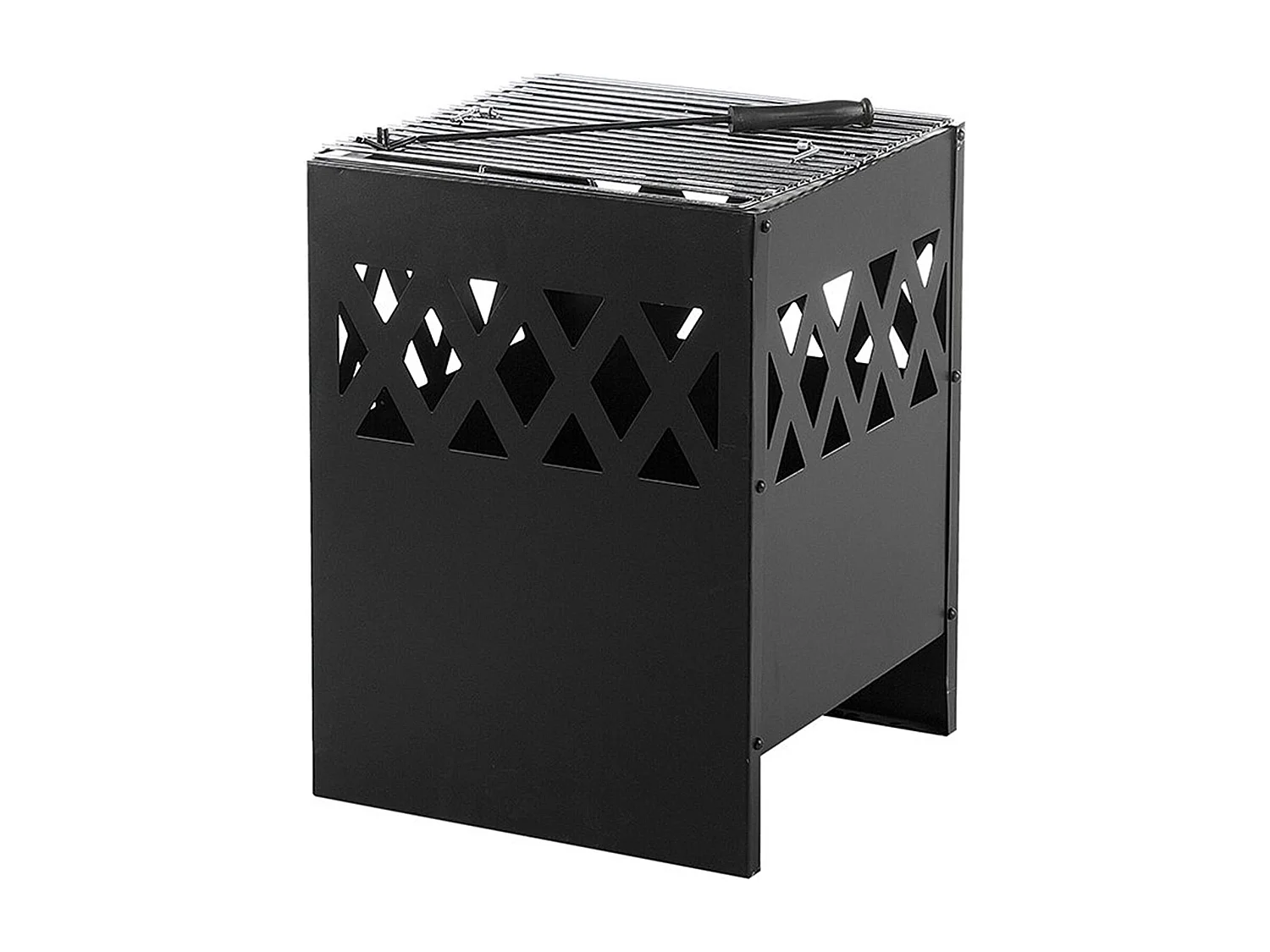 Feuerstelle aus Metall schwarz mit Grillrost quadratisch Gartengrill Shiga